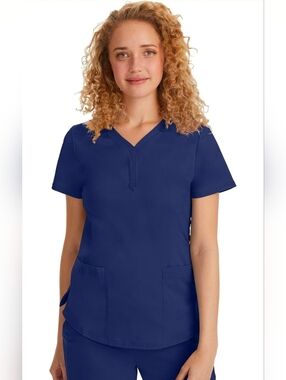Dark Blue scrub Top healing hands 2X